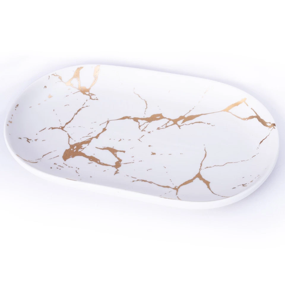 Teetablett  | Serviertablett aus Keramik für Teeutensilien | Marmor Weiß/Gold - Bild 1 von 2