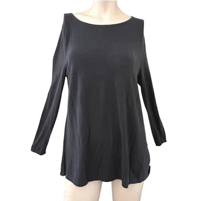 Top August Silk para mujer gris carbón texturizado cuello barco manga larga L informal Foto 1 de 4