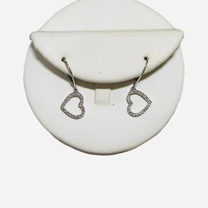 14K White Gold Heart Earrings Diamond Accents Dainty Dangle Drop 1.8g Signed GND - Picture 1 of 4