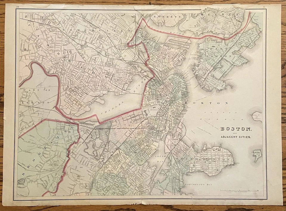 Boston Detailed City Plan Cambridge Massachusetts 1876-9 O.W. Gray Fine Map - Image 1 of 4