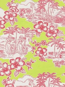 Hawaiian Dancers Jersey Knit Fabric Poly Cotton Palm Trees  By the Yard   - Picture 1 of 3
