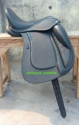 Black Leather Dressage Double Flap Changeable Gullets Horse Saddle, 17 17.5 18 - Image 1 of 4