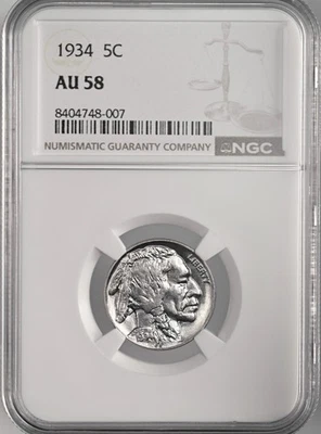1934-P  5C BUFFALO NICKEL  DENVER MINT   NGC AU58  #8404748-007 - Image 1 of 4