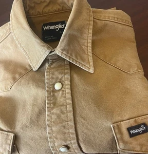 Vtg Wrangler Men's Brushpopper Snap Shirt Faded Tan Size 15-34 Reg X-Long Tails - Picture 1 of 10