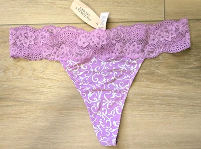 NWT Vintage Victoria's Secret Angels Lavender Smooth Lace Thong Panties Bow S - Image 1 of 3