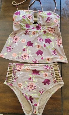 Tankini bandeau de barras y estrellas florales Ella Moss M 93852 nuevo sin etiquetas Foto 1 de 4