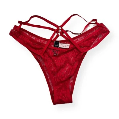 Victoria Secret Panties Large Very Sexy Strappy Red Lace Gold Ring NWT - Image 1 of 4