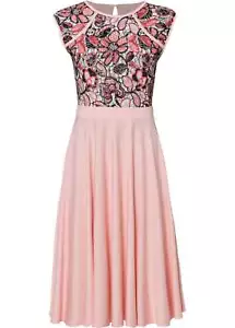 Midikleid mit Spitze Gr. 44/46 Rosa Geblümt Midi-Abend-Party-Cocktailkleid Neu - Bild 1 von 1