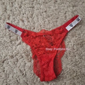 Victoria's Secret very sexy panties lace shine logo brazilian pink VS Medium Red - Picture 1 of 3