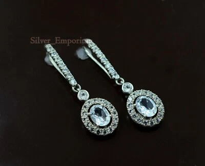 925 Sterlingsilber Natürlich Aquamarin Edelstein März Geburtsstein Damen Ohrring - Bild 1 von 4