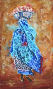 Woman Painting African girl Original Art 12 by 20 African Woman Art Canvas - Picture 1 of 8