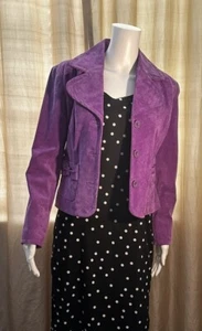 Purple Suede Long Sleeve Single-Breasted Blazer Size PM Bow Accent Pockets - Picture 1 of 17