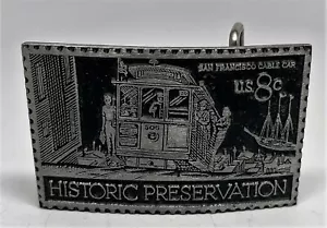 Hebilla de cinturón de peltre de franqueo vintage Dory EE. UU. - Teleférico de San Francisco - Imagen 1 de 3
