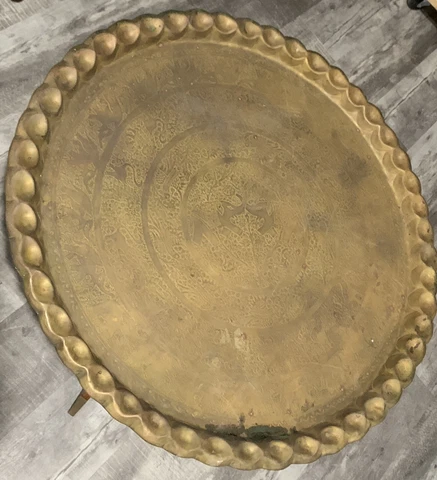 Vintage Moroccan Mid Century 33”   Brass Table Cover