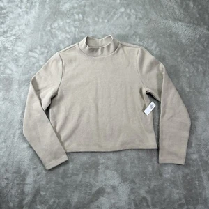 Old Navy Cropped Rib Knit Mock Neck Sweater tan beige langarm Damen xs - Bild 1 von 8