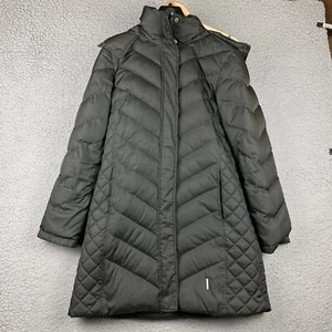 Kenneth Cole Reaction Hooded Faux-Fur-Trim Down Puffer Coat Size L Carbon - Picture 1 of 15