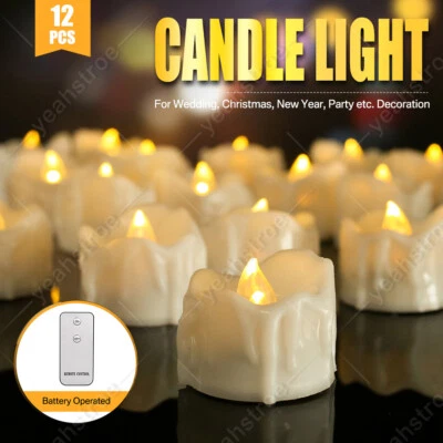 12Pcs Flameless LED Candle Tea Lights Flicker w/ Remote Control Battery Operated - Image 1 of 4