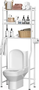 3-Tier over Toilet Storage Space Saver Metal Bathroom Shelves Freestanding White - Picture 1 of 12