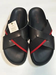 Leo Pucci Italy Black Genuine Leather Cross Strap Slide Sandals EU 43 / US 10 - Bild 1 von 9