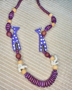 Afrikanische Safari Halskette handgefertigt 24"" Holzperlen Giraffe und Muscheln - Bild 1 von 3