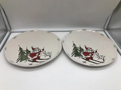 Eli + Ana Ceramic 10in Christmas Skiing Santa Dinner Plate Set for 2 BB01B26026 - Image 1 of 4