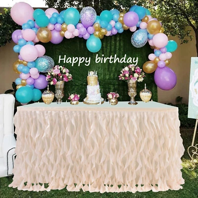 Peach Curly Willow tulle table skirt - Image 1 of 4