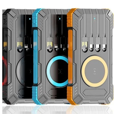 Solar Power Bank 20000mAh, 15W Wireless, 4 Cables, IP65 - Black/Orange - Image 1 of 2