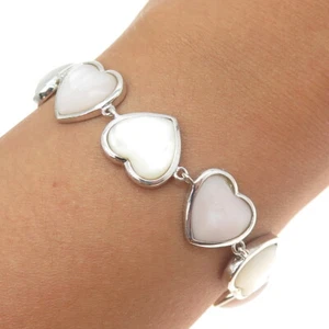 HONORA 925 Sterling Silver Real White & Rose Mother-of-Pearl Heart Bracelet 7.5" - Picture 1 of 6