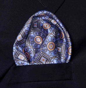 Gascoigne Pocket Square Blue Orange Brown Geometric Men's - Picture 1 of 3