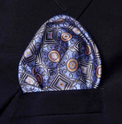 Gascoigne Pocket Square Blue Orange Brown Geometric Men's - Image 1 of 3
