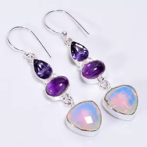 Opalit Amethyst Modeschmuck 925 Sterlingsilber Ohrringe 2,3 Zoll ARE-1629 - Bild 1 von 3