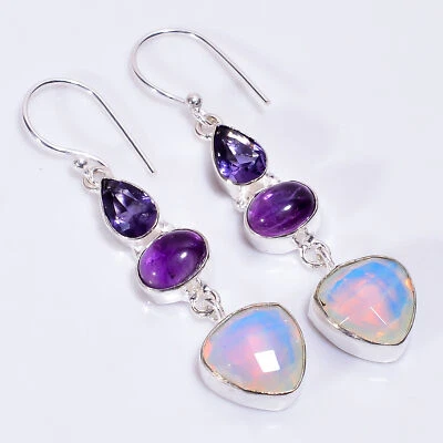 Pendientes de plata de ley 925 de joyería de moda de amatista opalita de 2,3" ARE-1629 Foto 1 de 3