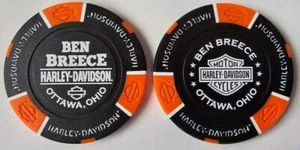 BEN BREECE HARLEY-DAVIDSON Ottawa OH Black/Orange Signature Poker Chip - Picture 1 of 3