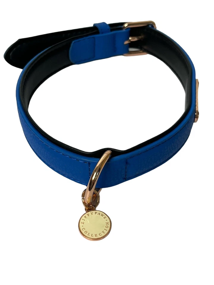 Zippy Paws Vivid Leather Dog Collar, Cobalt Blue/ Rose Gold Hardware Fits 19-22” - Image 1 of 4