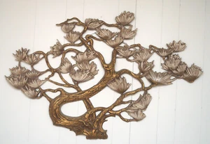 MCM LARGE VINTAGE SYROCO 7256 WALL HANGING FLOWERING TREE 1972 BONSAI 45 X 30 - Picture 1 of 3