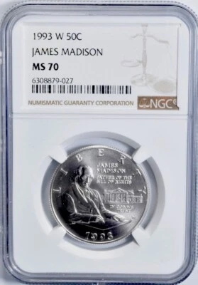 1993 W JAMES MADISON Silver Half Dollar MS70 NGC💥FLAWLESS QUALITY💥 - Image 1 of 4