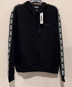 NWT DKNY Men's DKNY Taping Black Pullover Sweatshirt Hoodie DK34HD1968 Size L - Picture 1 of 9