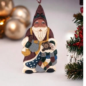 NEW Norm Thompson Folk Art Multicolor Patchwork Santa Hanging Ornament - Picture 1 of 5