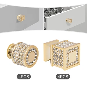 Cupboard Cabinet Handle,4pcs Crystal Dresser Knobs Drawer Handle Pulls,Gold - Picture 1 of 26