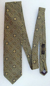 British silk check tie by M&S navy gold squares and herringbone woven pattern - Picture 1 of 5