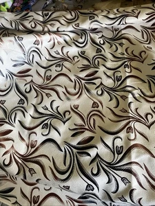 Nice Black & Brown Leaves Design Fabric  5/8 Yard x 60” Feels Like Light Leather - Picture 1 of 1