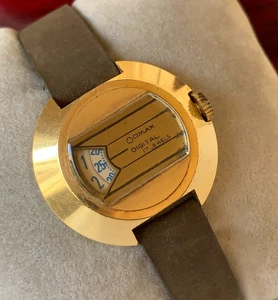 1970s Vintage Omax Digital Jump Hour Watch Heavy Gold Plated 32mm Unisex So Rare - Picture 1 of 24