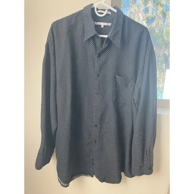 Perry Ellis Men's XL Black White Polka Dot Silk Button Down Long Sleeve Shirt - Image 1 of 4