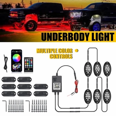 Kit de 6 luces de roca LED RGB todoterreno camión debajo de la carrocería música neón Bluetooth APP Foto 1 de 4