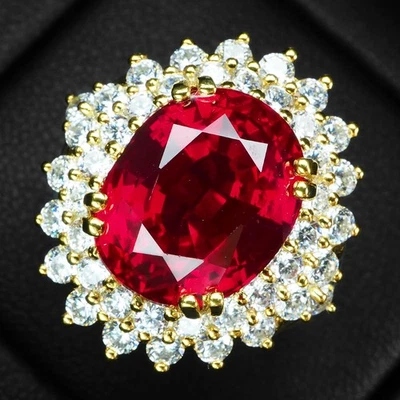 ANILLOS HALO HECHOS A MANO ESPINELA ROJA ESCARLATA OVALADOS 8,30 QUILATES PLATA ESTERLINA 925 ORO 24K Foto 1 de 4