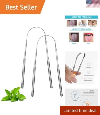 Paquete de 2 raspadores de lengua de acero inoxidable - Elimina el mal aliento sin esfuerzo Foto 1 de 4