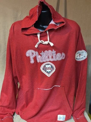 Philadelphia Phillies Baseball Hooded Sweatshirt Mens Majestic Nwt Vintage Style - Image 1 of 3