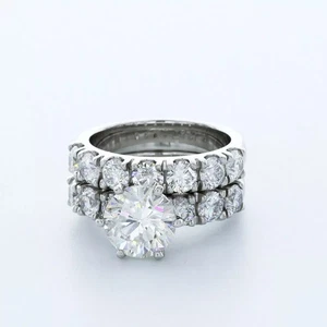 Side Stone Engagement Ring Set 14K Gold 6.09 Carat Round Lab-Grown Diamond F SI1 - Picture 1 of 5