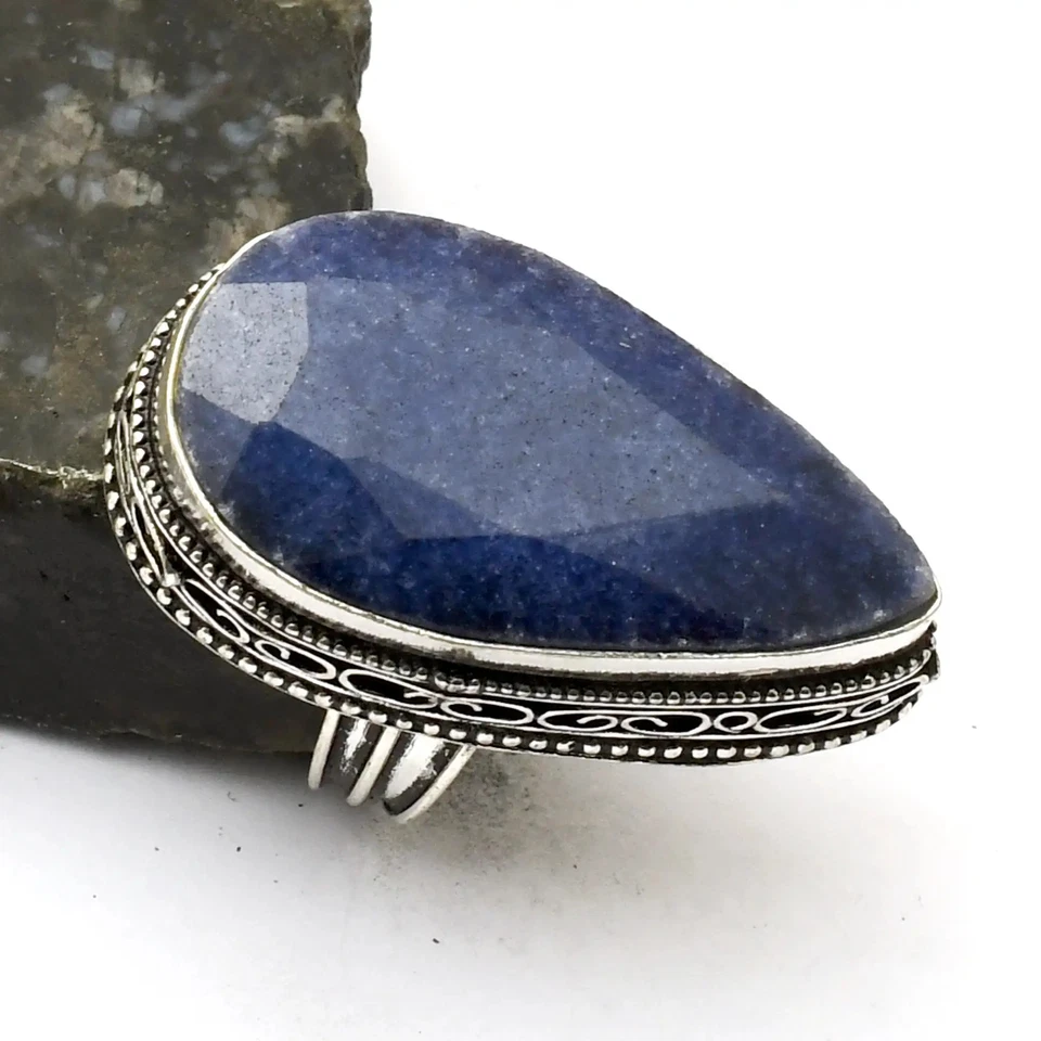 Simulated Sapphire Gemstone Antique Design Ring Jewelry US Size-6 AR 34030 - Image 1 of 1