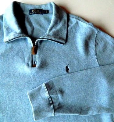 Polo Ralph Lauren Sweater Mens Large Light Blue Pullover 1/4 Zip Soft Cotton - Image 1 of 4